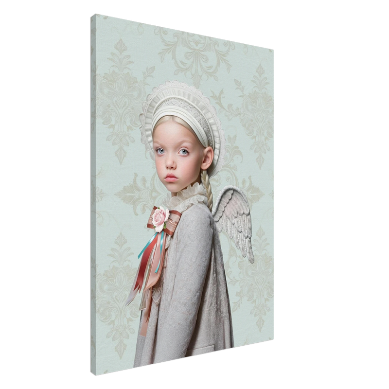 Canvas met print meisje met muts en jas met linten