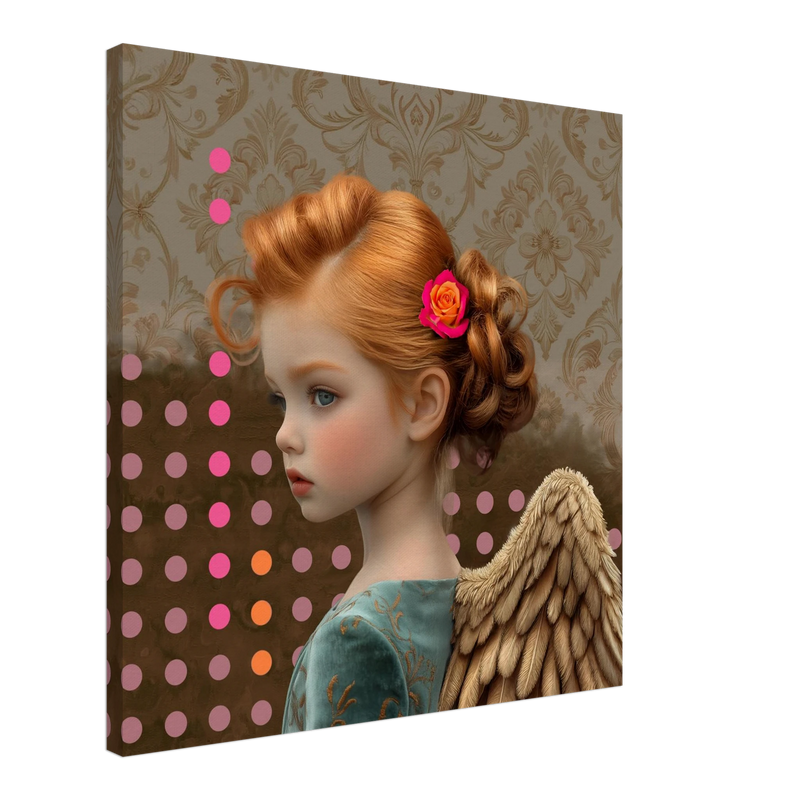 Canvas met retro print engel in blauw bruin tinten
