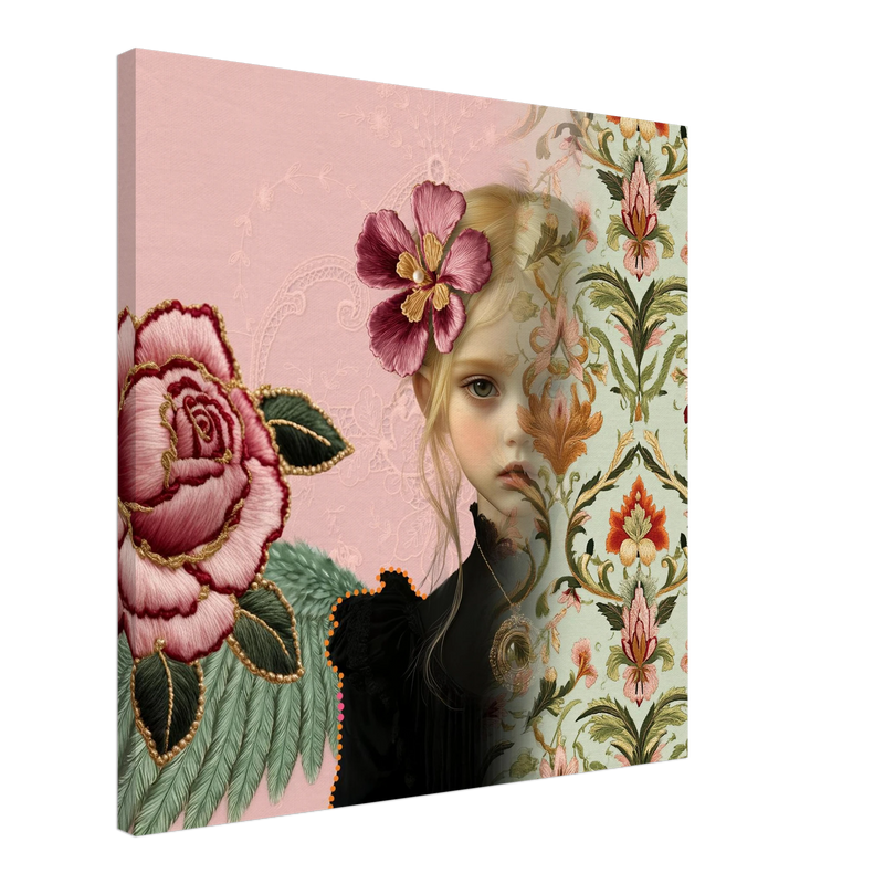 Canvas engel in lagen met roze roos
