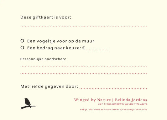 Giftkaart | Een vogeltje voor op de muur