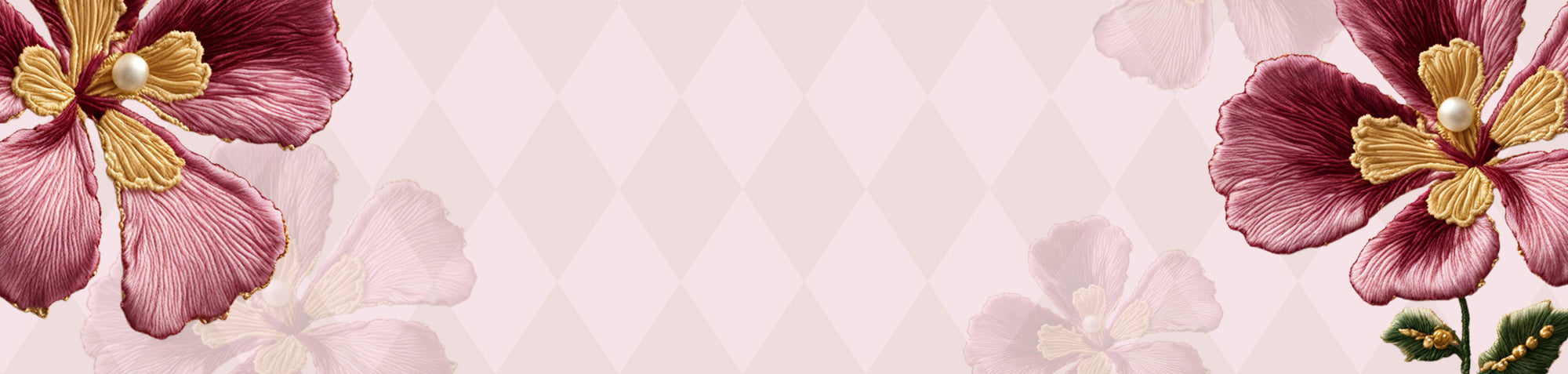 Banner met roze geborduurde bloemen