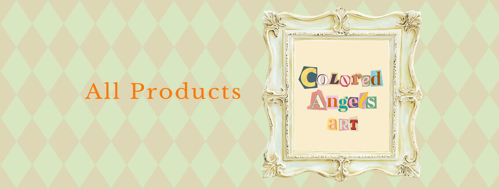 Banner in harlequin motief met logo Colored Angels Art