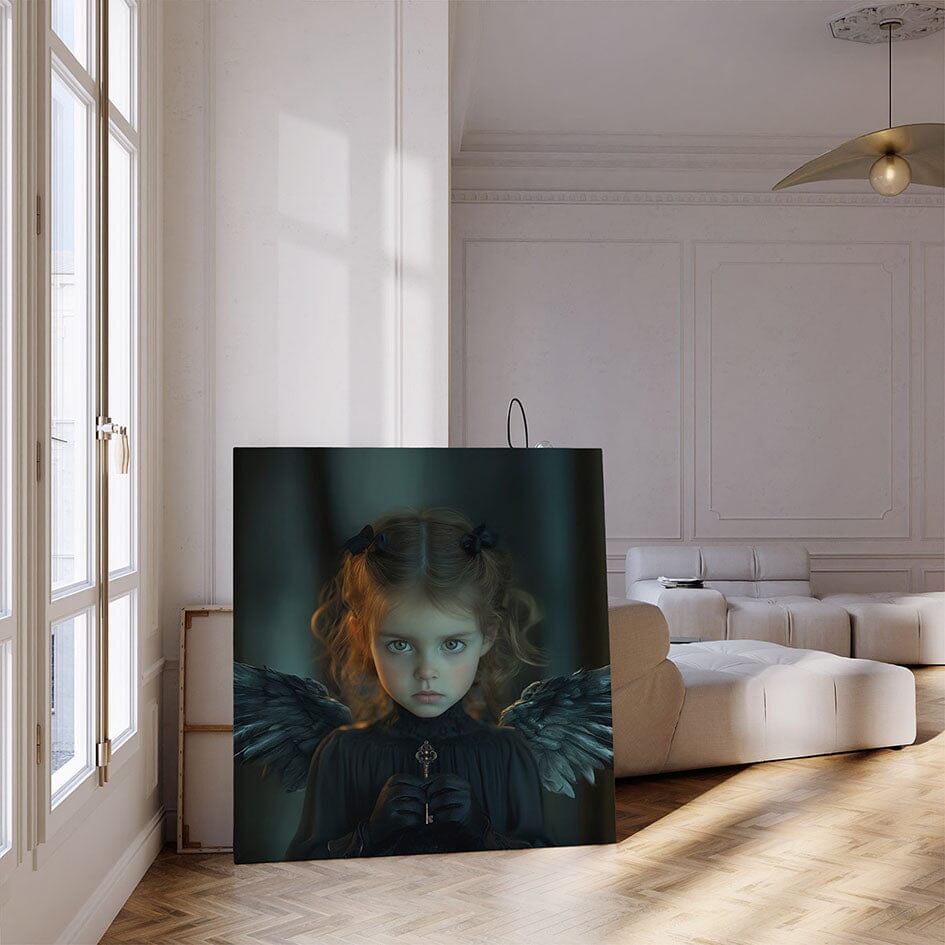 Canvas engel met sleutel in handen