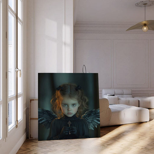 Canvas engel met sleutel in handen