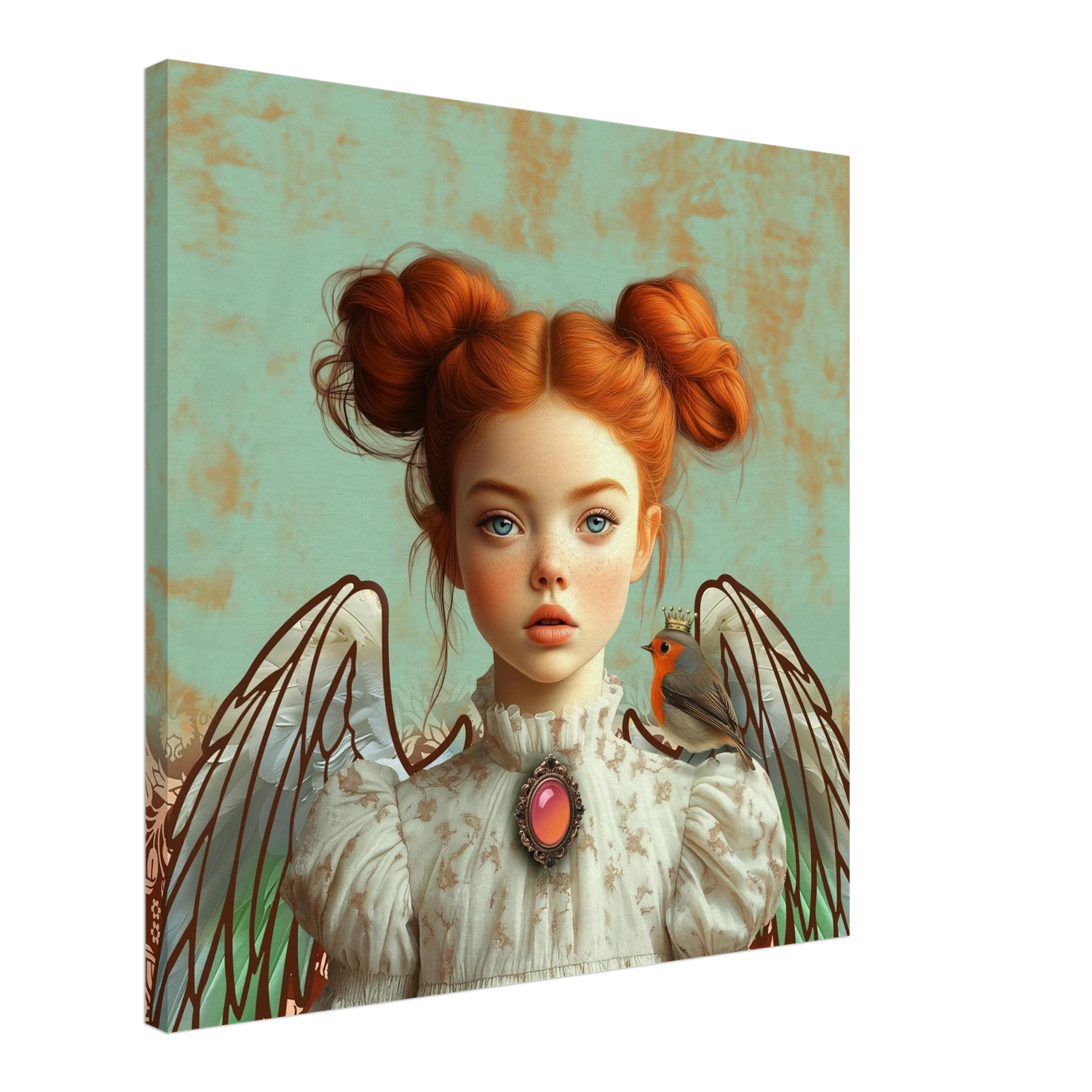 Kleurrijk retro portret van engel met medaillon