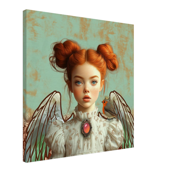 Kleurrijk retro portret van engel met medaillon