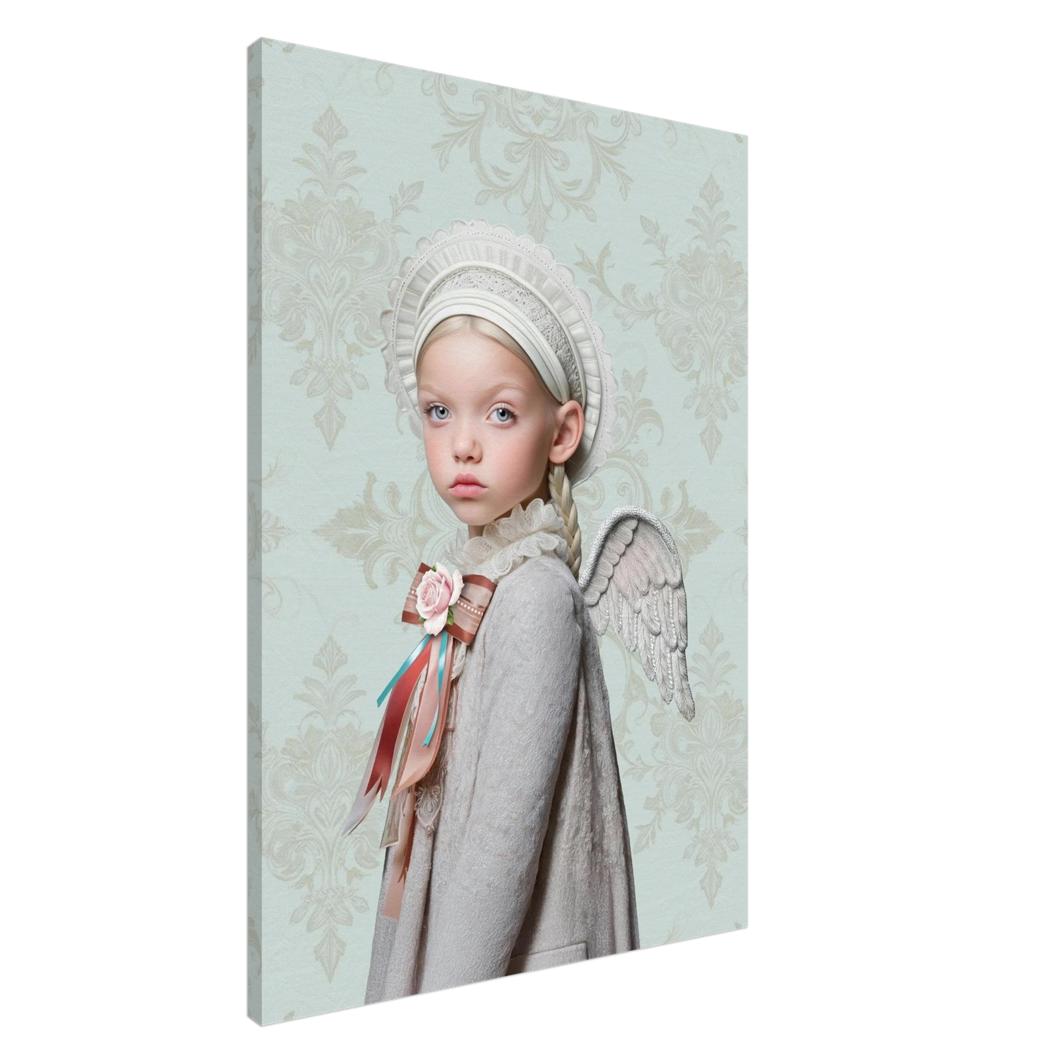 Canvas met print meisje met muts en jas met linten