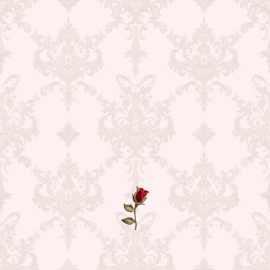 Ornamentprint in zacht roze met roosje