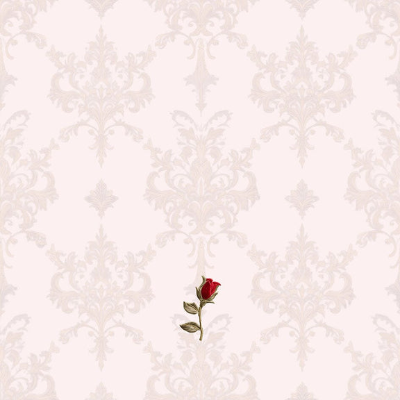 Ornamentprint in zacht roze met roosje