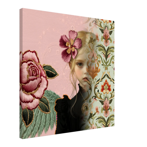 Canvas engel in lagen met roze roos
