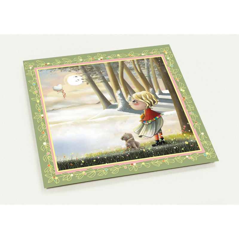 Kerstkaart Carmen – vierkante kerstkaart met warm nostalgisch ontwerp, set van 10