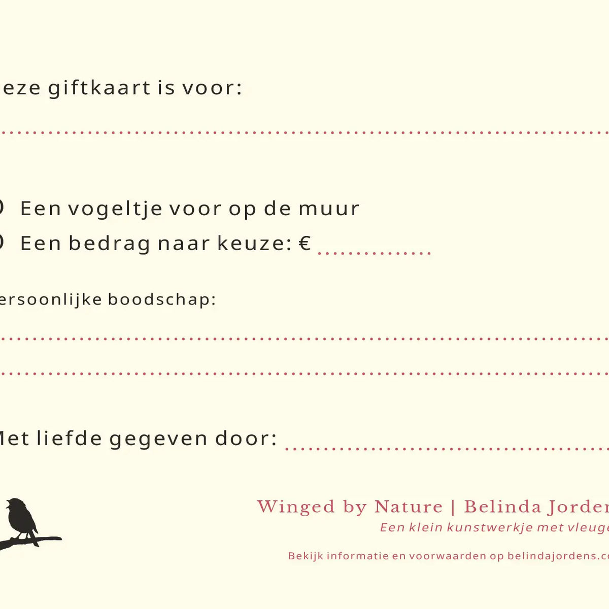 Giftkaart | Een vogeltje voor op de muur
