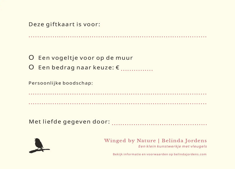 Giftkaart | Een vogeltje voor op de muur